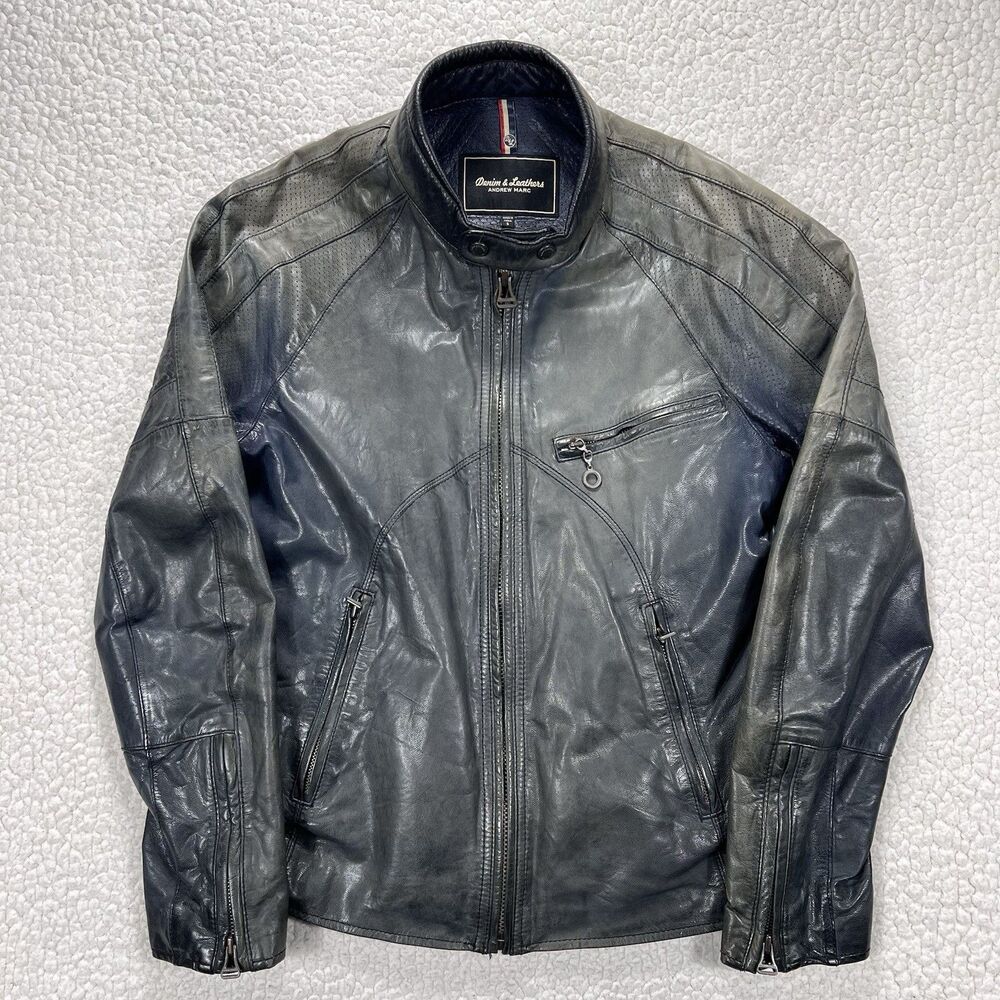 Andrew Marc Goatskin Leather Moto Jacket Men's‎ Small Black Cafe Racer Biker